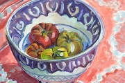 Kate Knapp, “Heirloom Tomatoes”, oil on canvas, 24 x 24”,  $1400.00