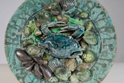 Ben Anderson, "Blue Crab”, glazed earthenware, 16 x 16 x 2”, $1,200.00