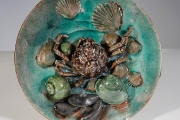 Ben Anderson, “Moon Snail and Spider Crab”, glazed earthenware, 9 x 9 x 2”, $600.00