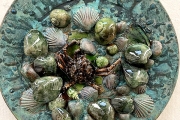 Ben Anderson, “Scallops and Spider Crabs”, glazed earthenware, 15 x 15 x 2”, $1200.00