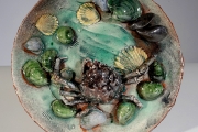 Ben Anderson, “Slipper Snails and Spider Crabs”, glazed earthenware, 8 x 8 x 2”,  $750.00