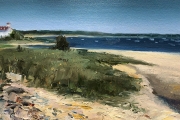 Whitney Knapp Bowditch, Cormorant Cove, oil on paper 6.25 x 11.25”, $750.00