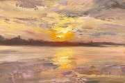 Whitney Knapp Bowditch, Sunset at the Cut,  oil on cradled wood panel, 5 x 7", $295.00