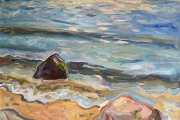 Kate Knapp,  “Cooneymus Beach Afternoon”, 24 x 24”, $1600.00