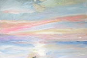 Kate Knapp, "Sunset on West Side Cottage," oil on canvas, 18x18”, $1100.00