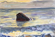 Kate Knapp, Dories Cove Sunset, oil on canvas, 24x24",  $1,600.00