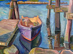 Kate Knapp, "Wooden Boat at the Dock in Evening Light" 24x36 oil on canvas, $3000 Kate Knapp, "Wooden Boat at the Dock in Evening Light" 24x36 oil on canvas, $3000