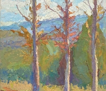 Kate Knapp, "Autumn Trees", oil on board, 9 7/8"  x 14", $475.00