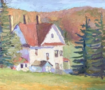 Kate Knapp, "House In Sunlight, oil on board, 10 x 14", $500.00