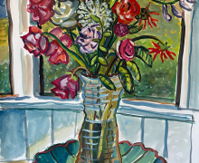 Kate Knapp, "Roses And Striped Glass Vase On The Porch", watercolor and gouache, 22 x 30", $1200.00
