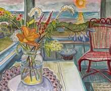 Kate Knapp, "Summer Bouquet, Red Chair, Sunset On The Porch", watercolor and gouache, 22 x 30", $1200.00