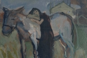 Bernard Lamotte, "Untitled - Young Woman Leaning On Her Horse", oil on panel,  10.5 x 9.75",       1300.00