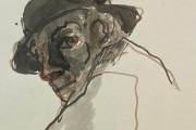 Bernard Lamotte, "Man With a Hat" ink, watercolor on paper, 10.375 x 10.25"  $600.00 - SOLD