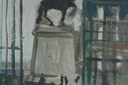 Bernard Lamotte, "Paris, Place De Pont Neuf " oil on panel, 9.625 x 16.125" $1800.00