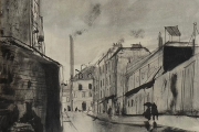 Bernard Lamotte, "Rainy Street Scene II" ink and wash on paper,  21.625 x 28"  $2700.00