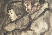 Bernard Lamotte, "Two Figures", ink, watercolor on paper, 13.75 x 14.75" $900.00