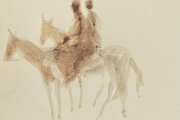 Bernard Lamotte, "Two Riders On Horseback" watercolor on paper, 11.125 x 10.75"  $775.00