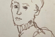 Bernard Lamotte, "Young Woman"  sepia ink on paper ,  10 x 11.25"  $600.00 - SOLD