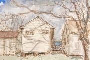 Jessie Edwards, “Winter Shadows”, sepia ink with watercolor,  5.5.x 4”, $200.00