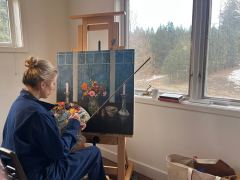 Sarah Bird at her easel Sarah Bird at her easel