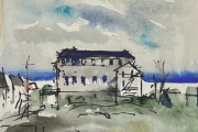 William Skardon(1923-1983), “Untitled Island View”, watercolor and ink on linen,  9.75x9.75”, $2,600.00