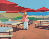 Tim Tait, “Red Umbrellas, BI”, 16 x 20", acrylic on linen, $1400.00 Tim Tait, “Red Umbrellas, BI”, 16 x 20", acrylic on linen, $1400.00
